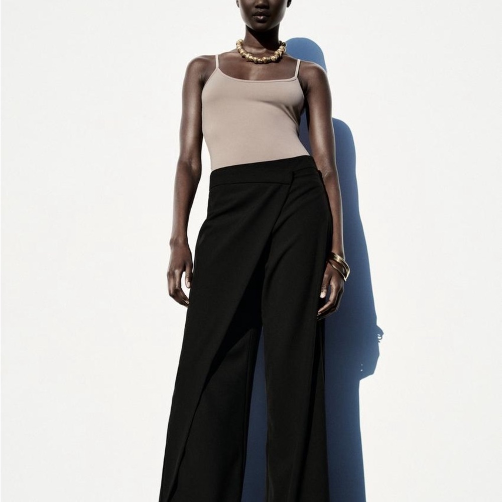 Zara Black Wide-Leg Wrap-Front Pants